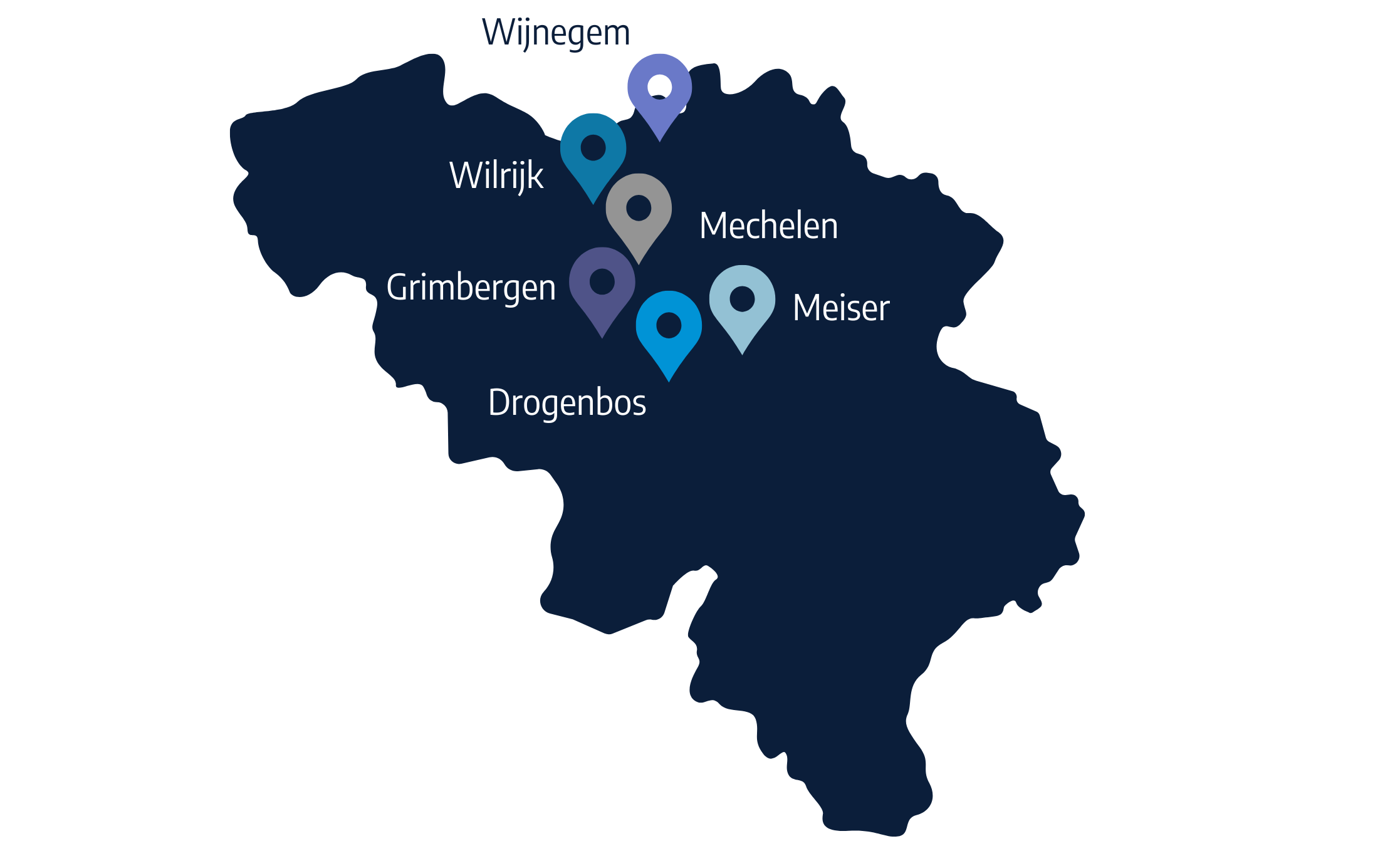 Carte représentant les points de vente B2B Stellantis &You Belgium concessions Stellantis &You Belgium