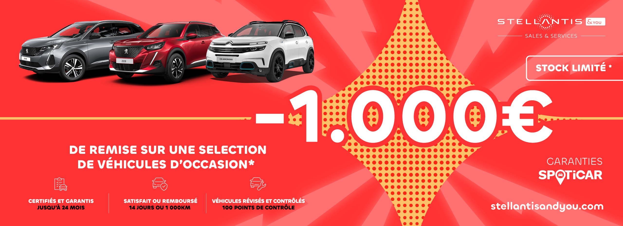 Offre Janvier – 1 000 € de remise sur une sélection de véhicules d’occasion - Stellantis &You Offre Janvier – 1 000 € de remise sur une sélection de véhicules d’occasion